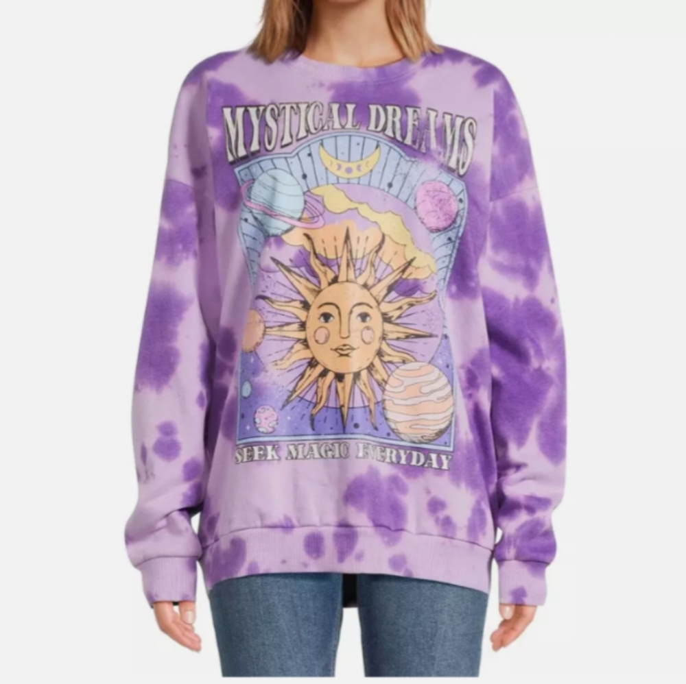 Seek Magic Everyday Purple Mystical Dreams Graphic Sweatshirt Tie Dye New